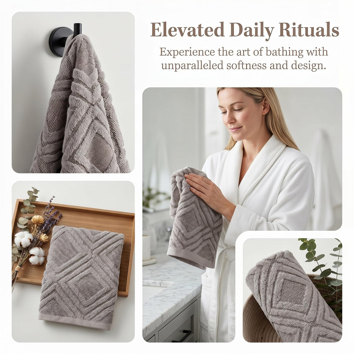 HMETOL Geometric Pattern Cotton Decorative Soft Absorbent Hand Towels