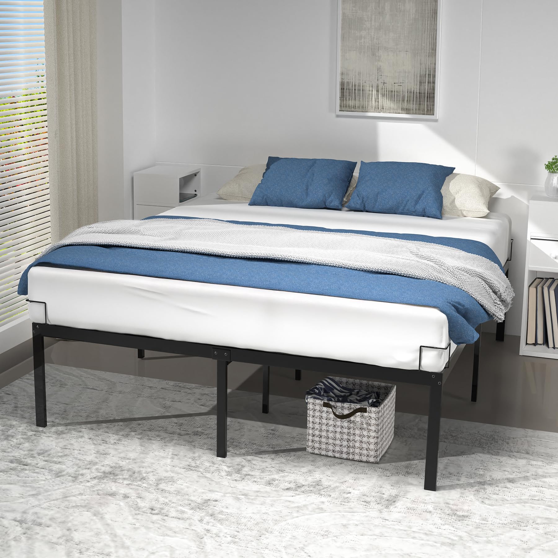VOUNOT Metal Bed Frame 150x200cm – Sturdy Steel Slat Support, Black