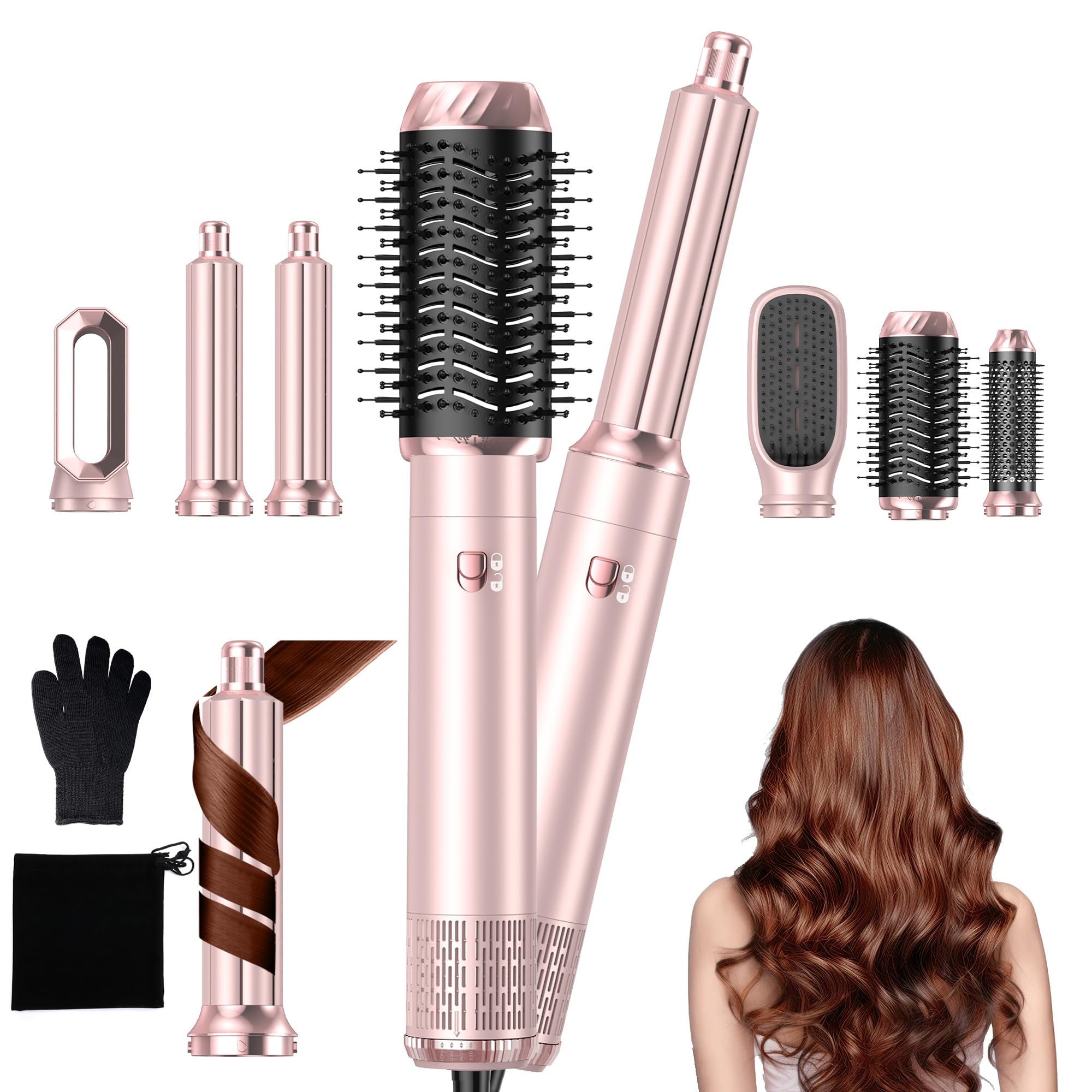MogaWave 6-in-1 Air Styler – Ionic Hair Dryer Brush and Auto-Wrap Curler