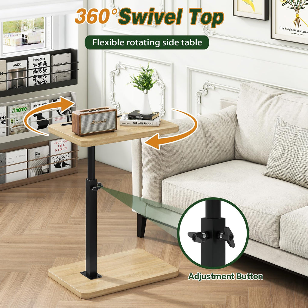 IBUYKE C Shaped Side Table,360° Swivel Height Adjustable,Natural TVT003R - image 2