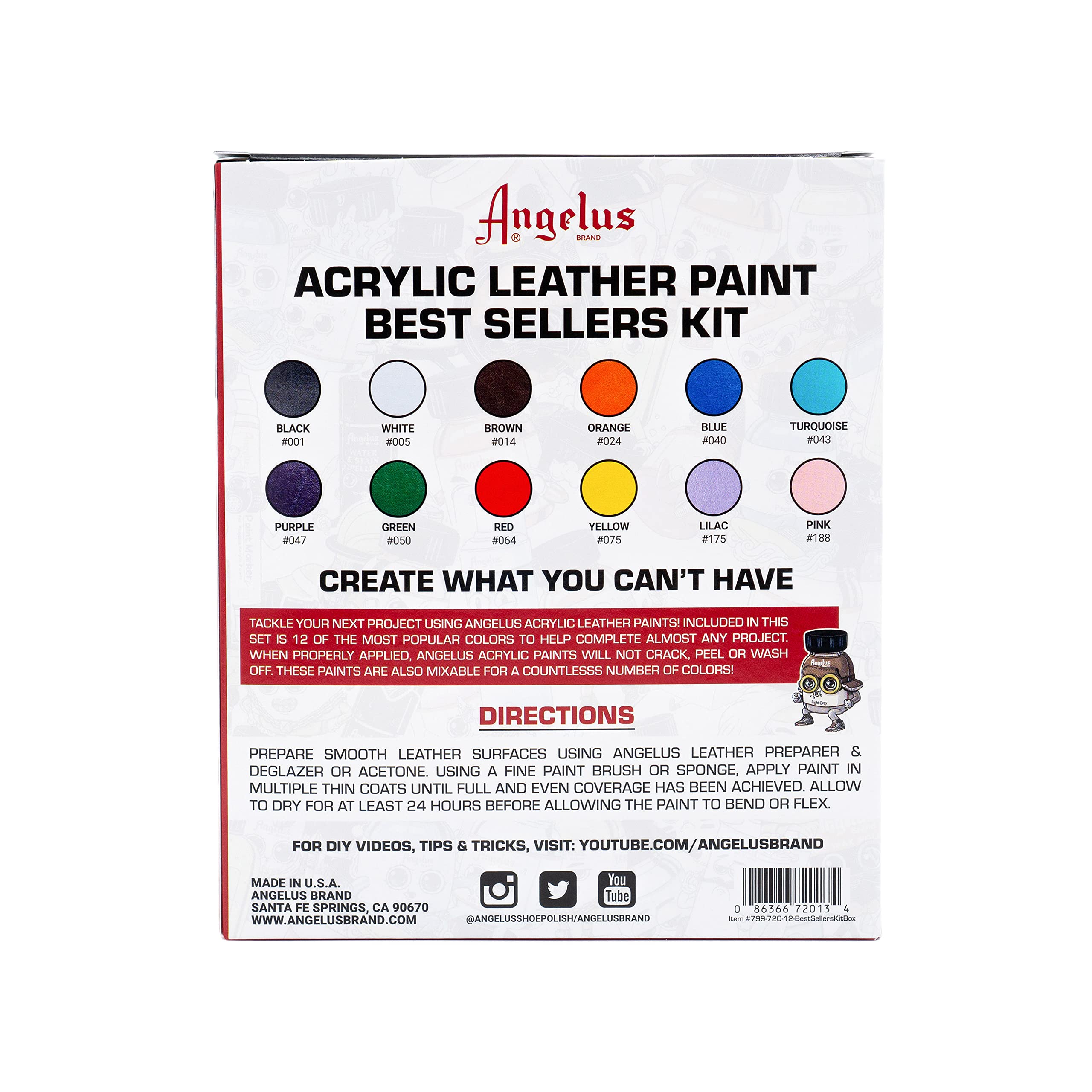 Angelus Acrylic Leather Paint Set - 12 Colors, 1 oz Jars for Shoes