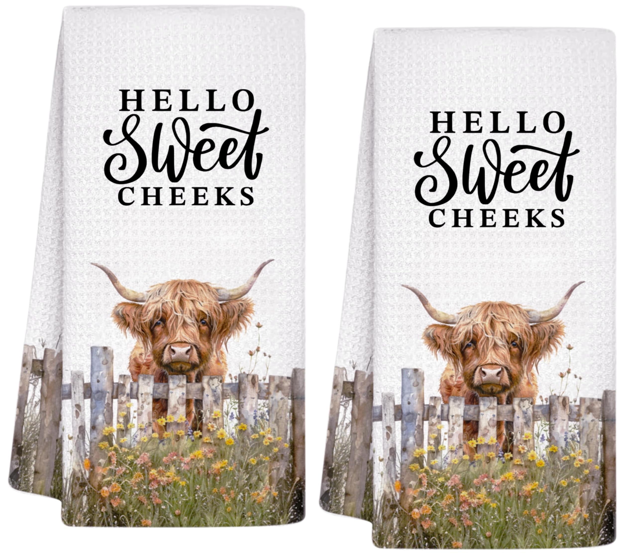 INNObeta Highland Cow Kitchen Towels – 2 Pack Waffle Weave Microfiber