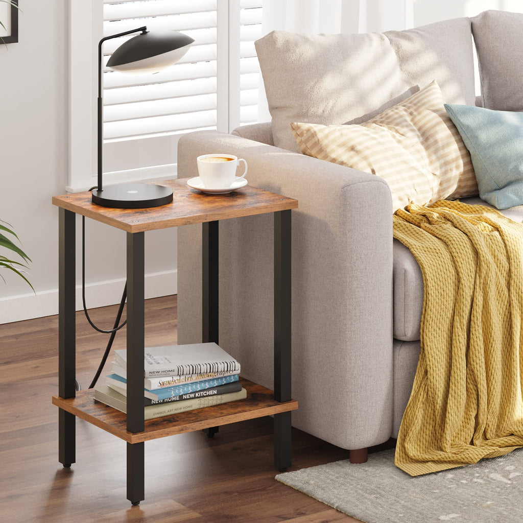 TUTOTAK Side Table, Bedside Table, Night stand, 2-Tier Storage Shelf, End Table for Small Space, Living Room, Bed Room, Brown TB01BB034EU - image 4