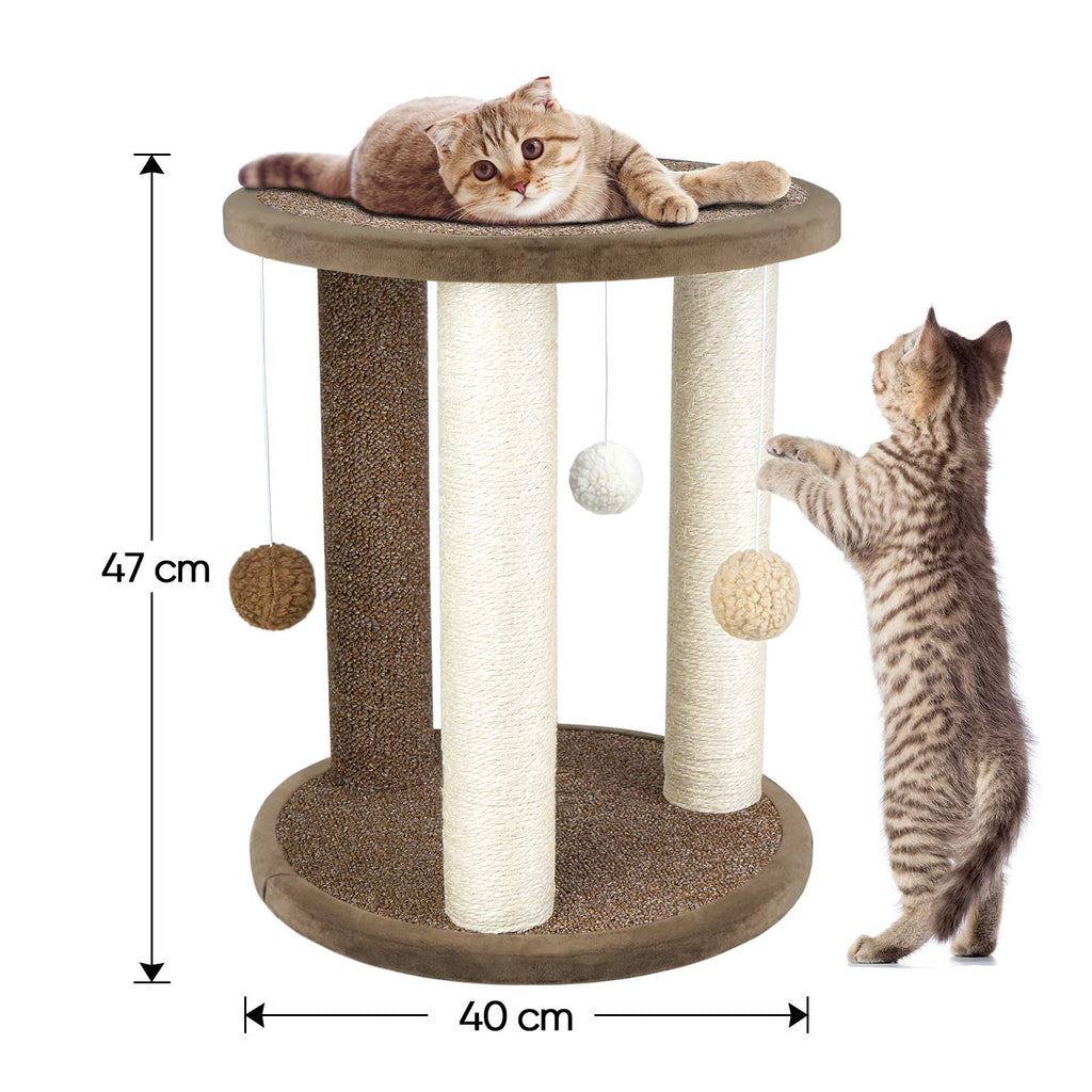 Aibuddy Cat Scratching Post – 3-Post Sisal Tower with Perch and Toys