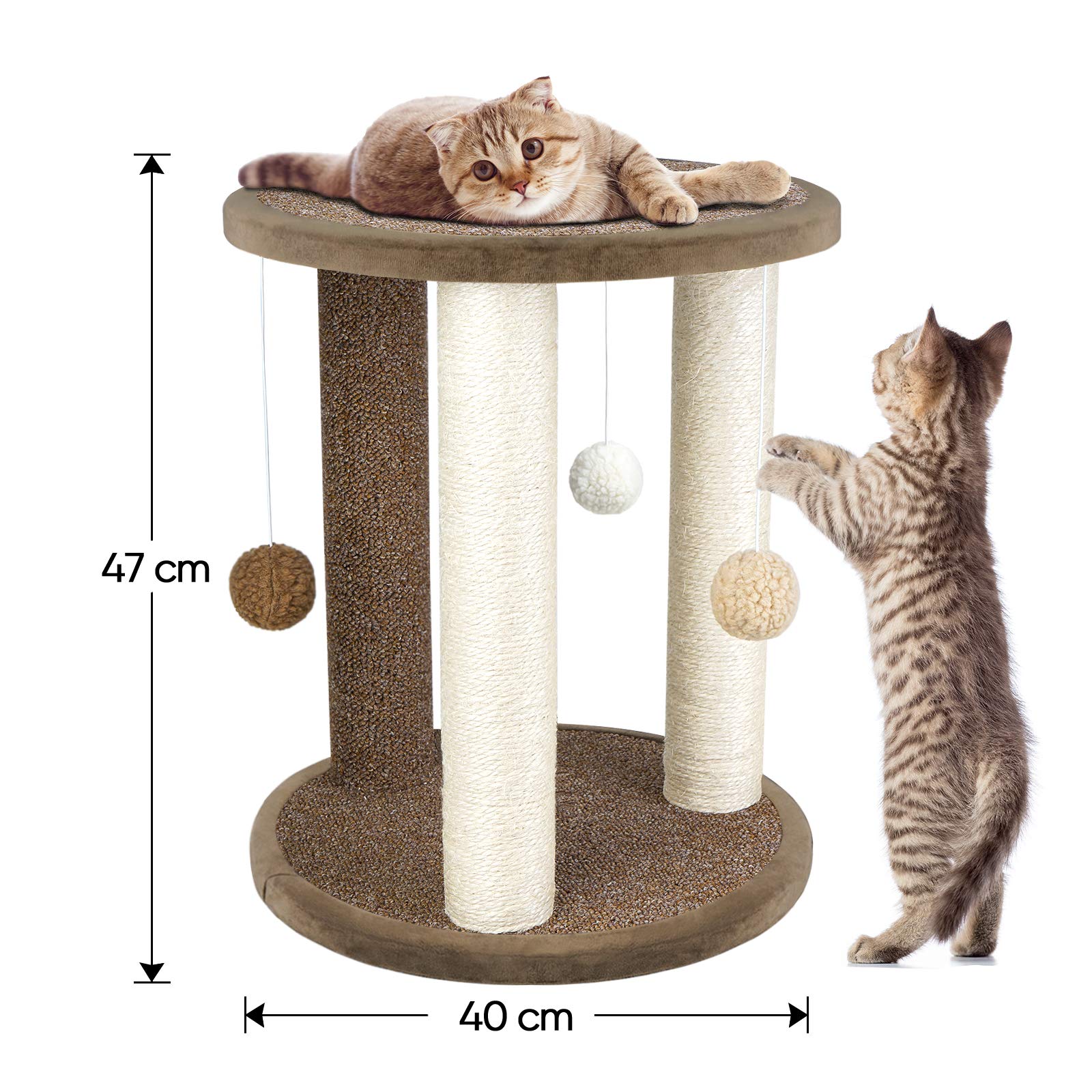 Aibuddy Cat Scratching Post – 3-Post Sisal Tower with Perch and Toys