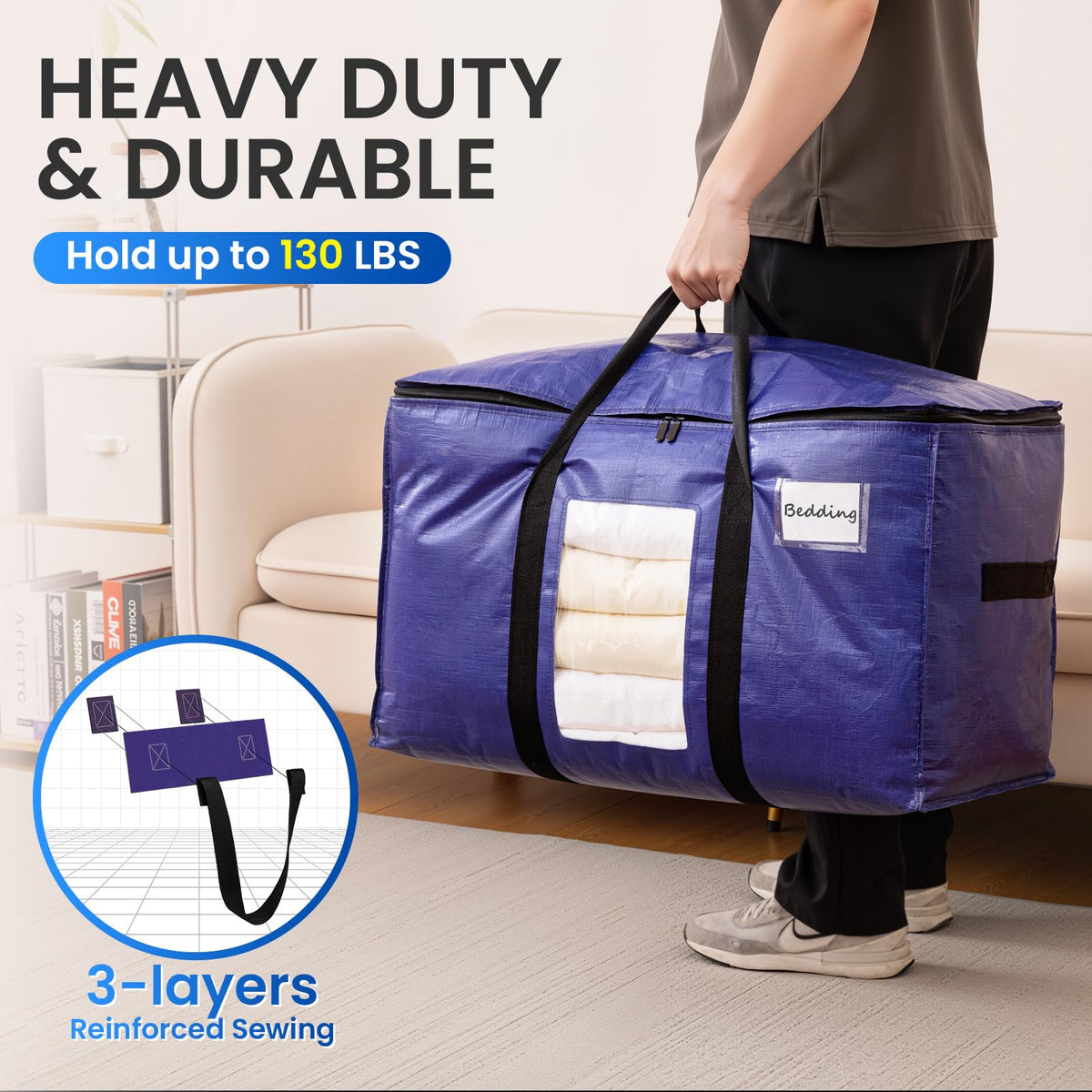 TAILI Moving Bags Extra Large Heavy Duty, Clear Window, 6 Pack Deep Blue - image 4