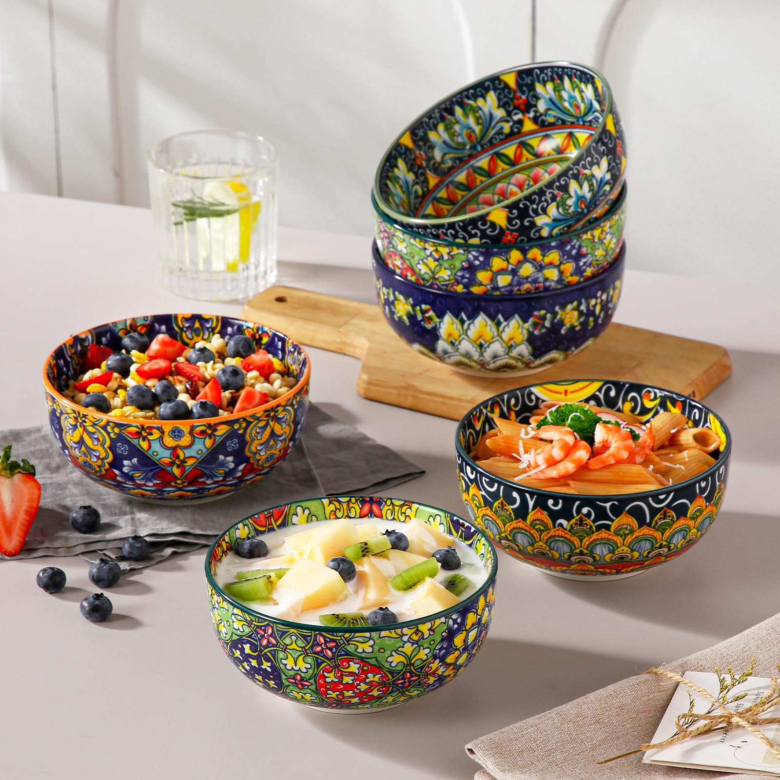 vancasso SIMI 28 oz Ceramic Cereal Bowls – Set of 6 Boho Soup Bowls