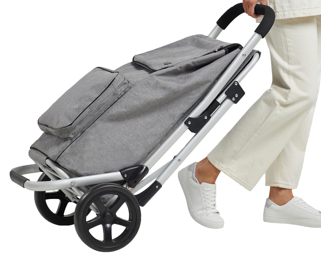 Bergs Aluminium Shopping Trolley with Seat – Lightweight Grey Cart