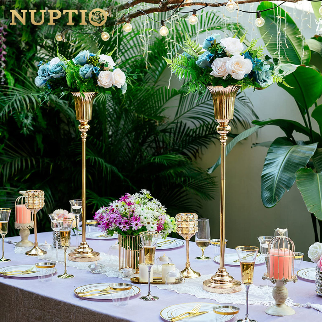 Nuptio 77.5cm Gold Trumpet Vases | 2 Pcs Metal Wedding Table Centerpieces