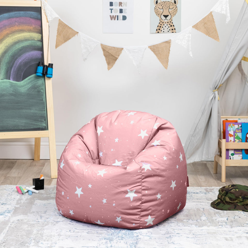Icon Star Print Kids Bean Bag Chair | Pink Water-Resistant Toddler Seat