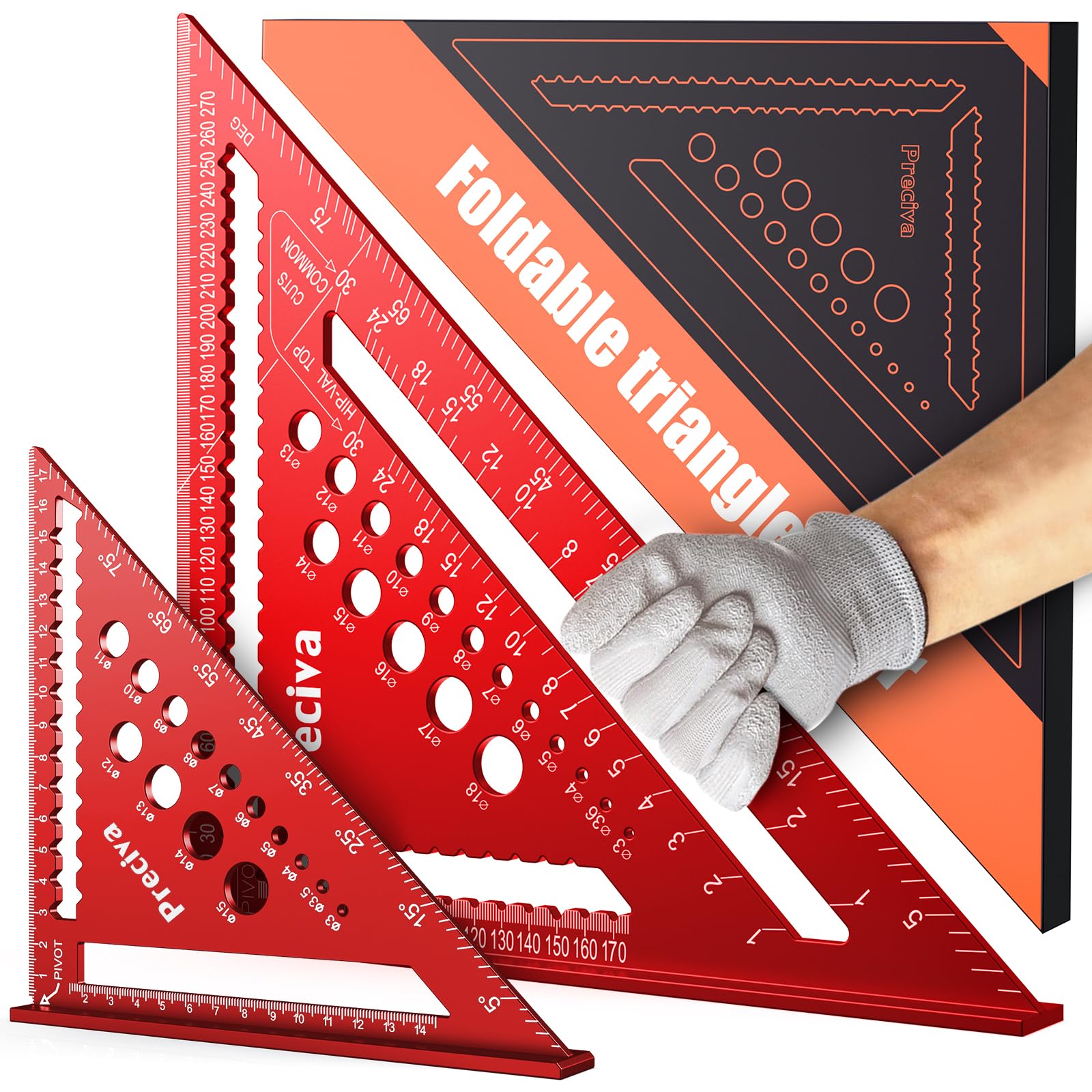 Preciva Metric Speed Square Set | 7 & 12 Inch Aluminum Triangle Rulers