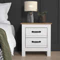 Galano Laverton 2 Drawer Bedside Table - White/Oak Storage End Table