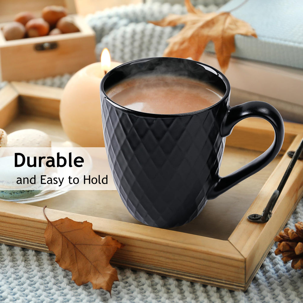 MIAMIO 6-Piece Coffee Mug Set – 400ml Matte Ceramic Large Cups, Black