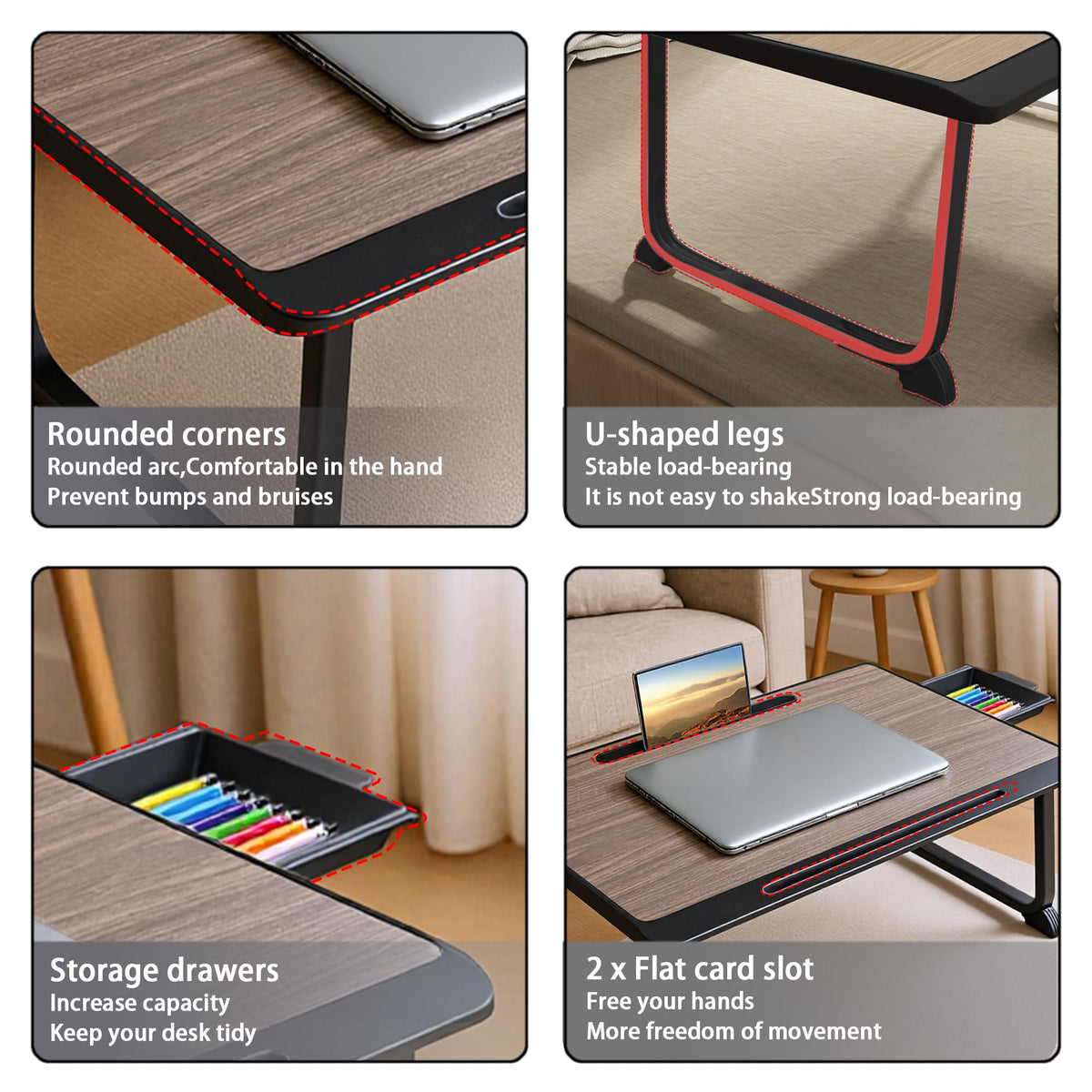 Laptop Bed Desk,Lap Desk for Breakfast in Bed, Work and Study, Home Office, Laptop Stand for Sofa、Couch、Bed, 60x40 Brown