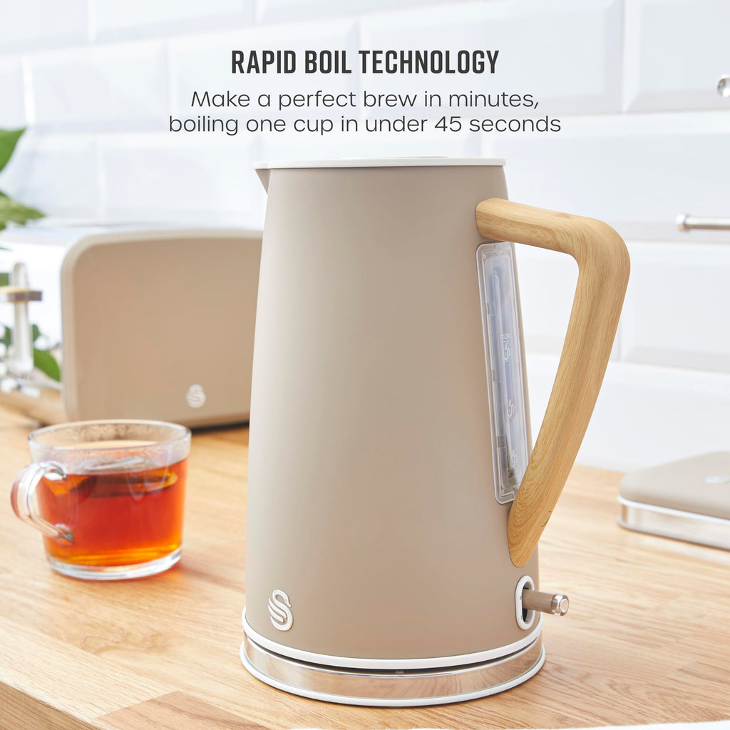 Swan Nordic Cordless Jug Kettle – 1.7L Rapid Boil, Oatmeal & Wood