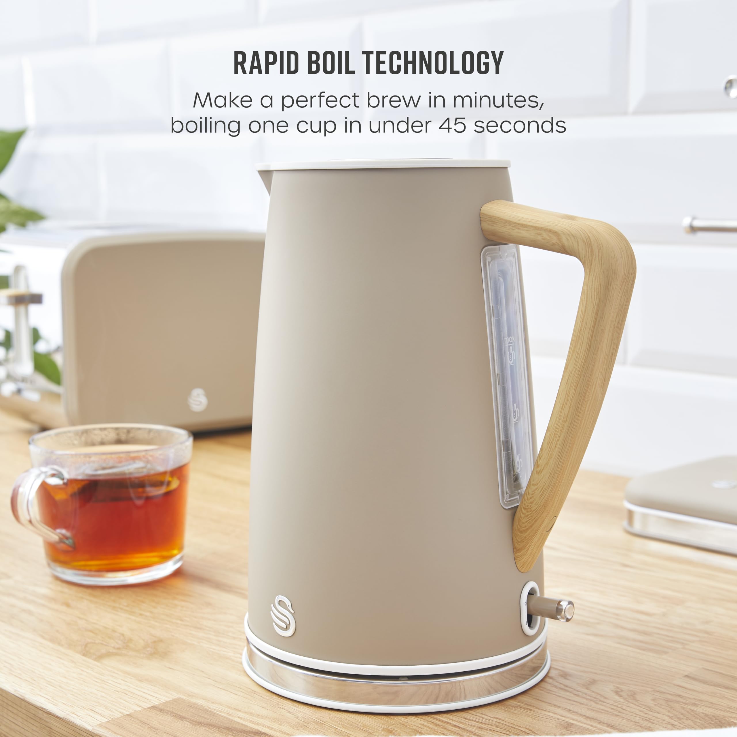 Swan Nordic Cordless Jug Kettle – 1.7L Rapid Boil, Oatmeal & Wood