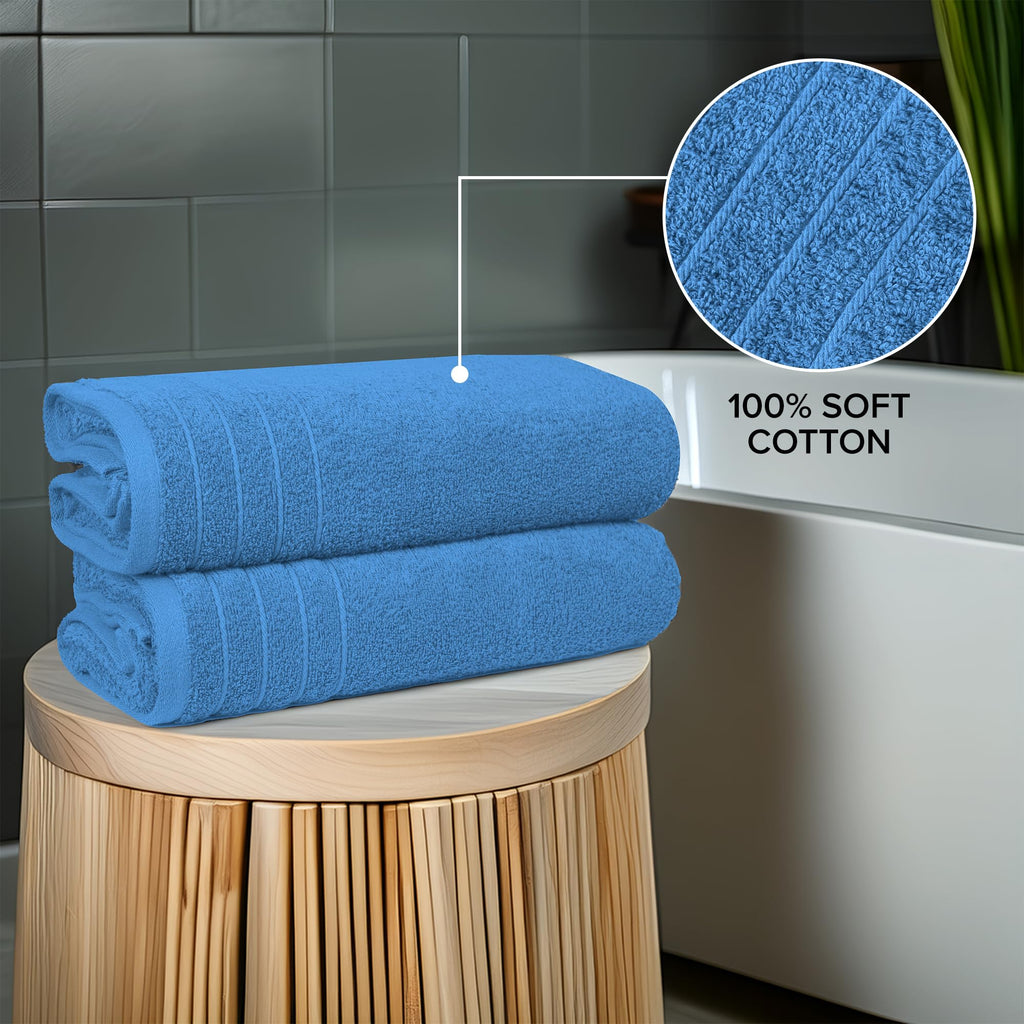 100% Cotton Extra Large Bath Towels Set of 4 76x152cm - Medium Blue