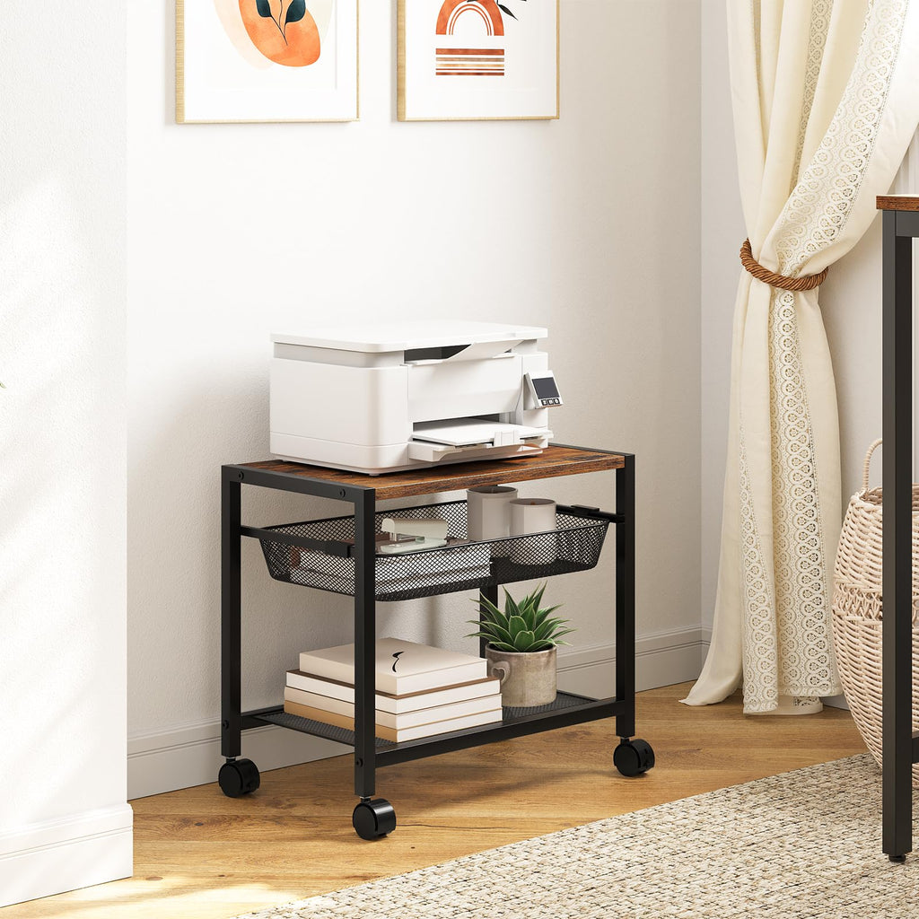 HOOBRO Printer Stand, 2-Tier Printer Table with 4 Removable Casters, Under Desk Storage Cart on Wheels