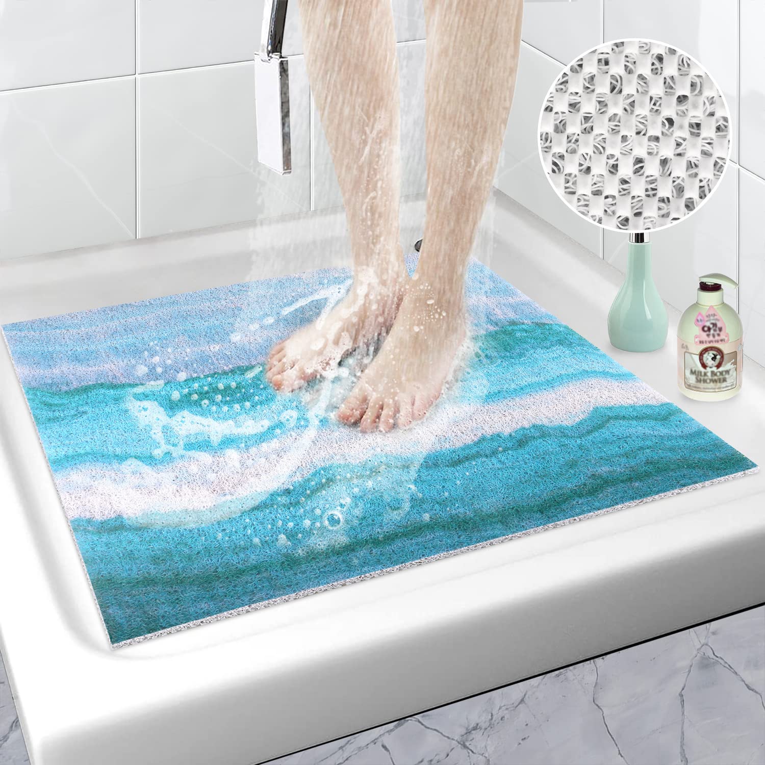 Square Loofah Shower Mat – 80x80cm Non-Slip Anti-Mould Mat