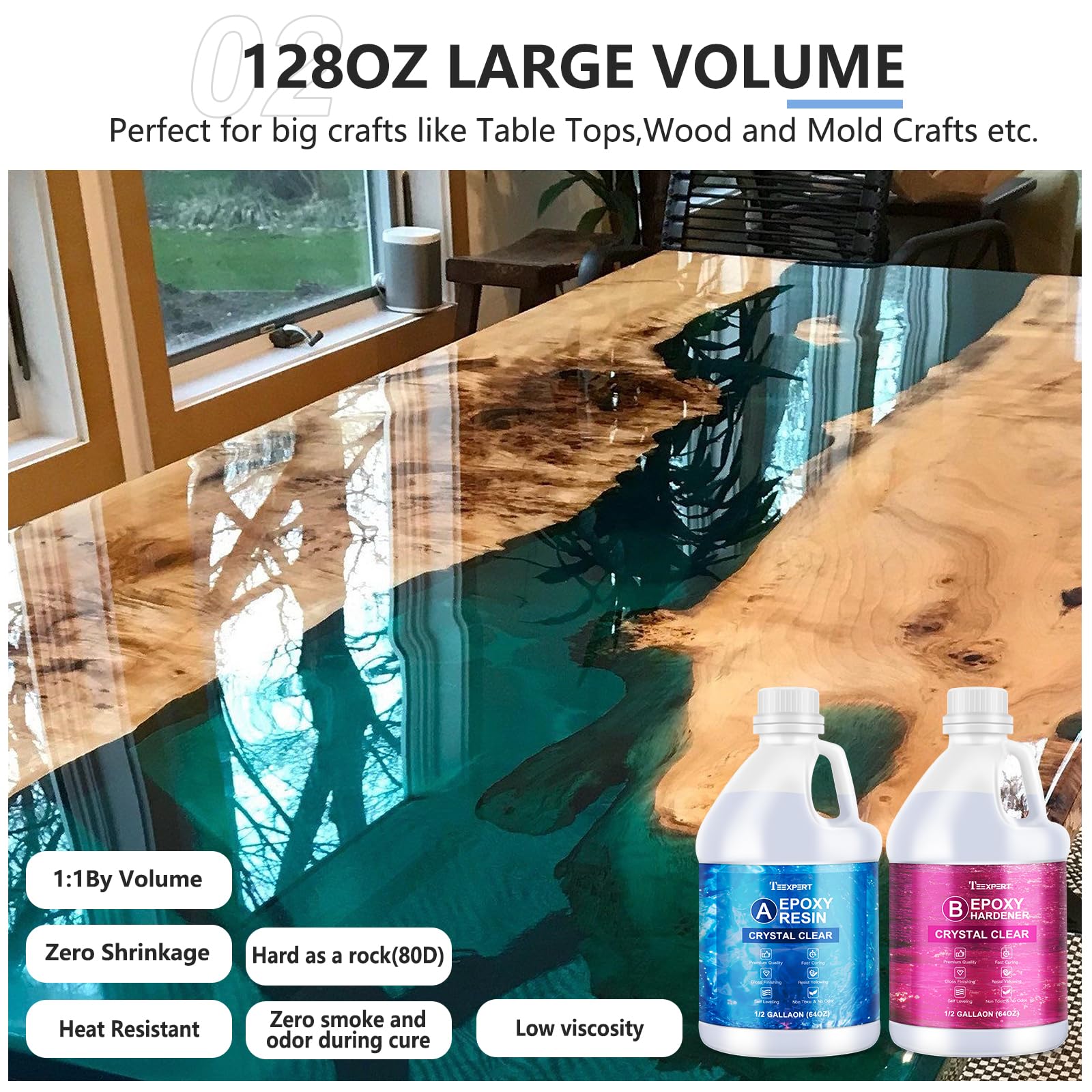 Teexpert Epoxy Resin Kit – 1 Gallon Crystal Clear Casting & Coating Resin