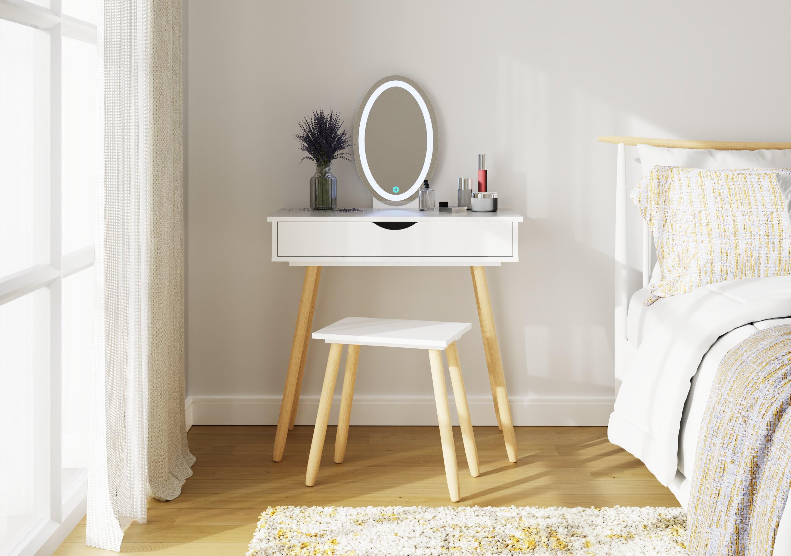 GFW Signy White Dressing Table Set with LED Mirror and Stool