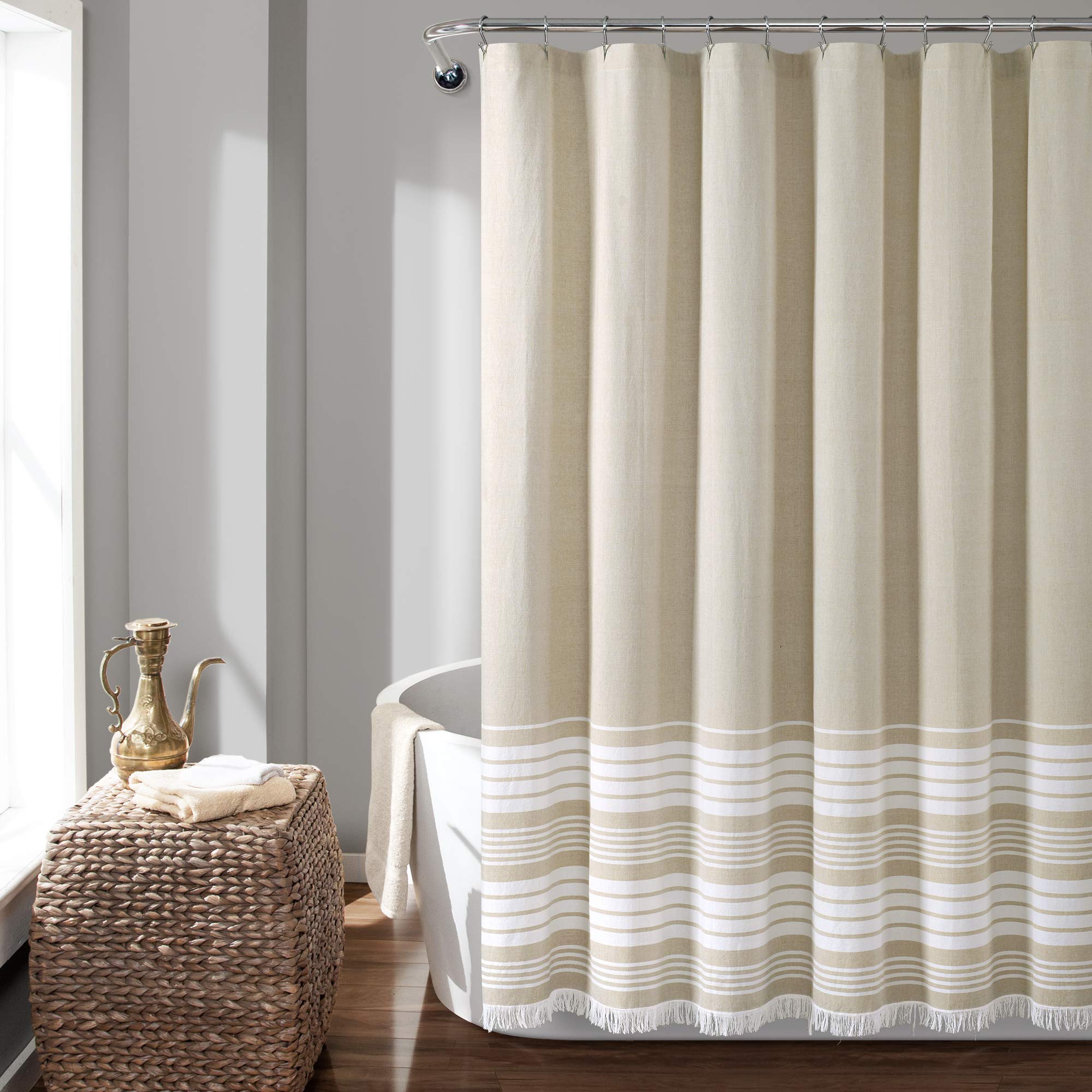 Lush Decor Nantucket Cotton Yarn Dyed Striped Shower Curtain with Tassels