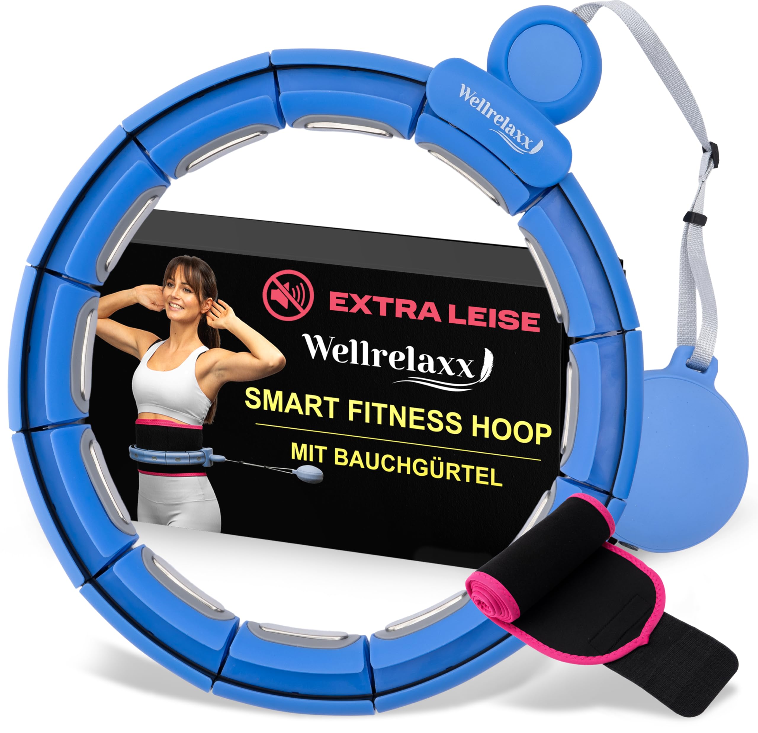 WELLRELAXX Smart Weighted Hula Hoop with Waist Slimmer Belt - 113cm