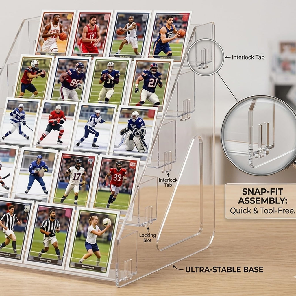 ToKinCen Trading Card Display Stand, 5 Tier 12" Acrylic Holder for Sports Graded Card