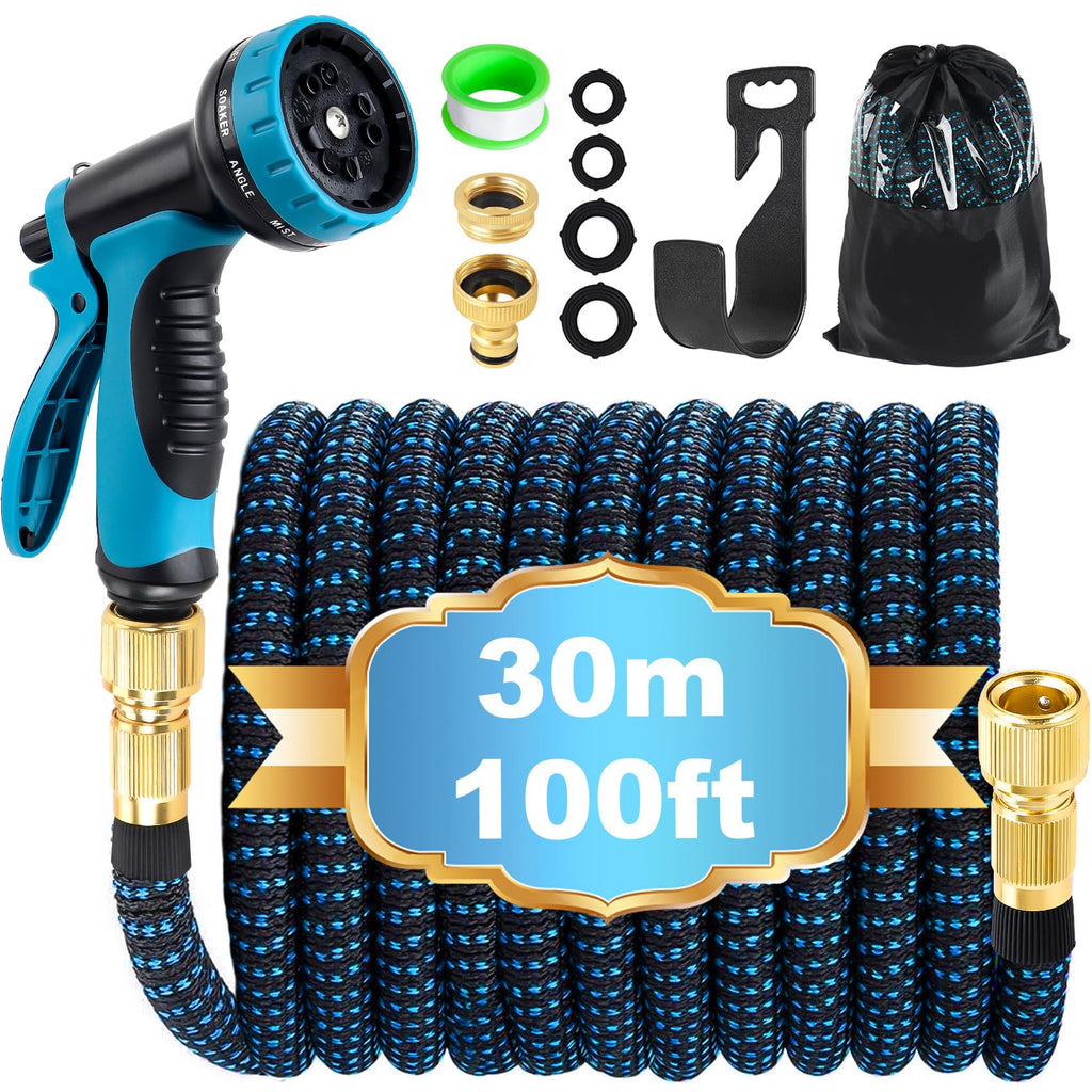 Expandable Garden Hose - 30m 100ft with 10-Function Spray Gun