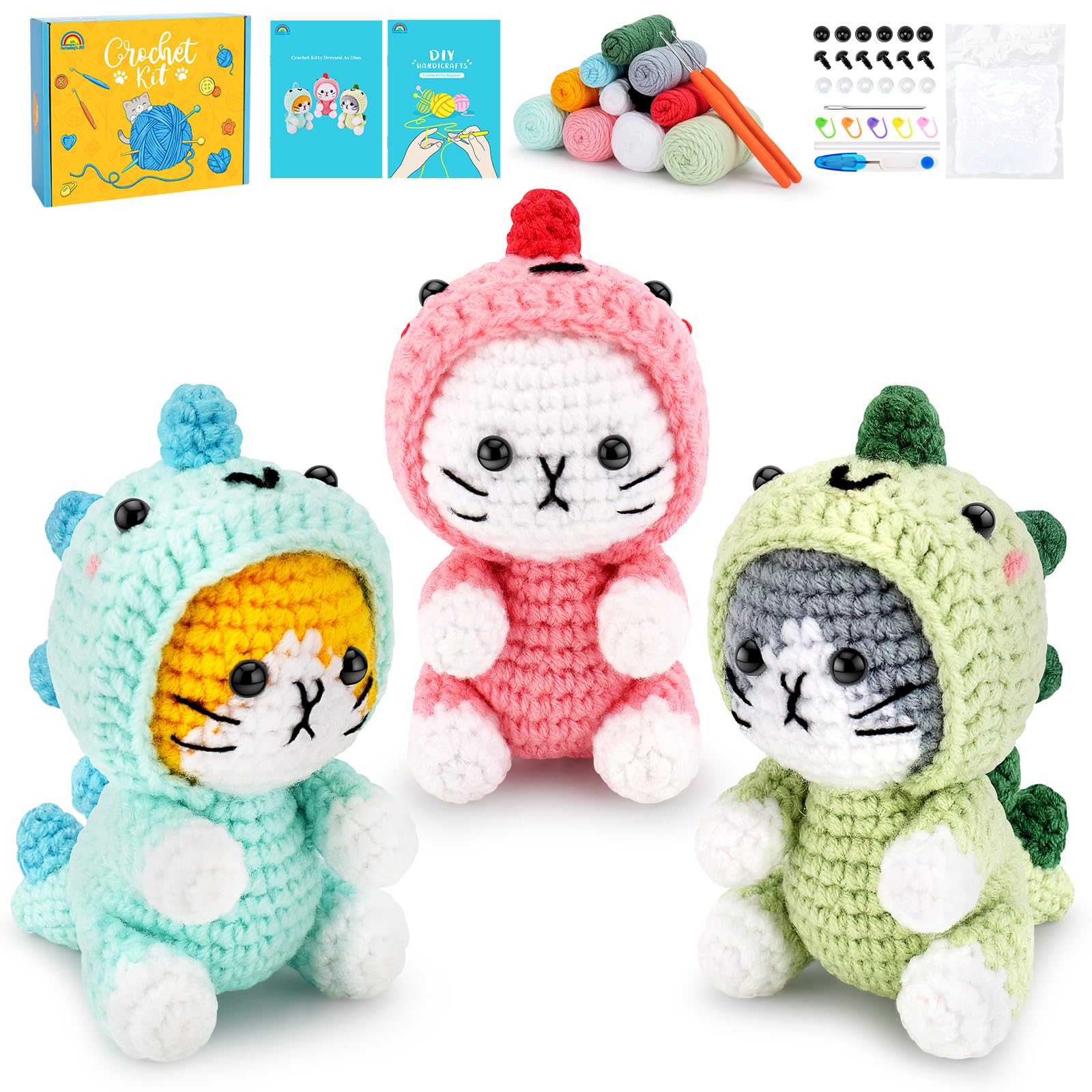 Cat Crochet Kit for Beginners – 3PCS Amigurumi Animal Set