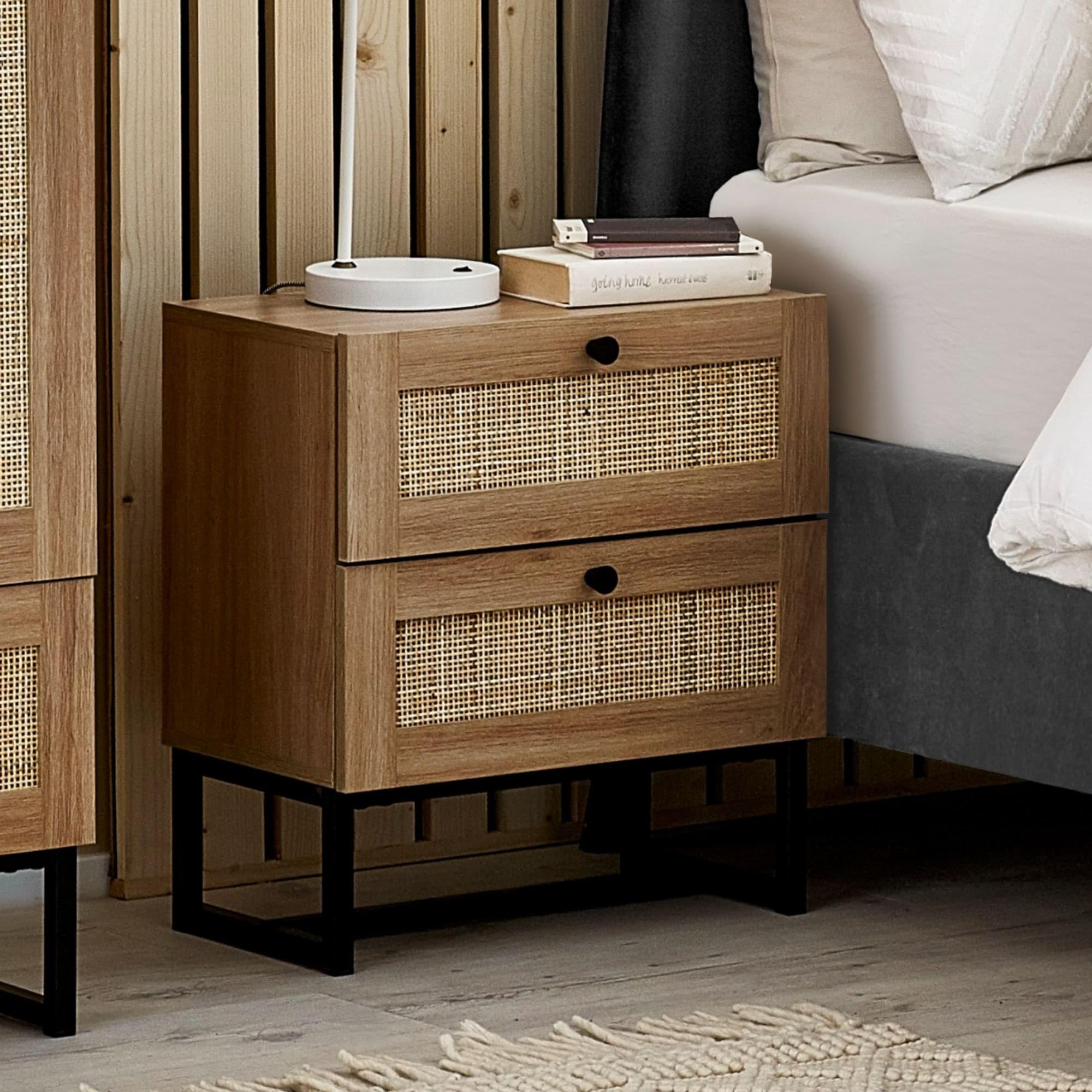 Julian Bowen Padstow 2 Drawer Bedside Table | Art Deco Oak Nightstand