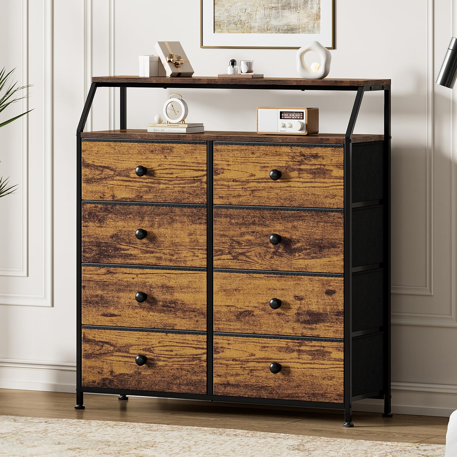 Mossora 8-Drawer Chest of Drawers | Rustic Brown Bedroom Storage Unit