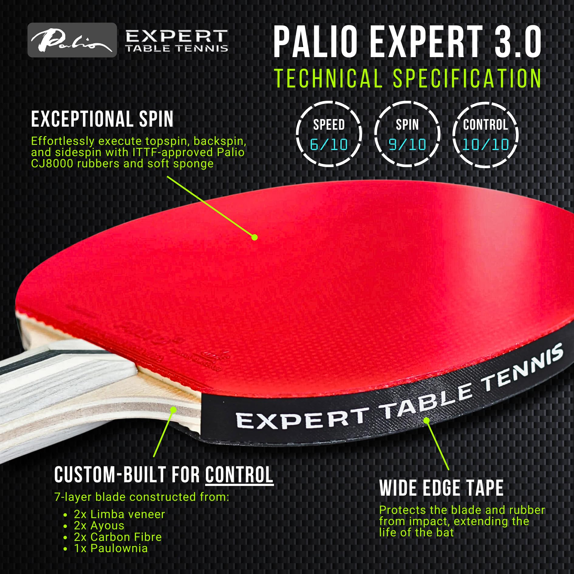 Palio Expert 3.0 Table Tennis Bat Set - ITTF Approved Ping Pong Rackets
