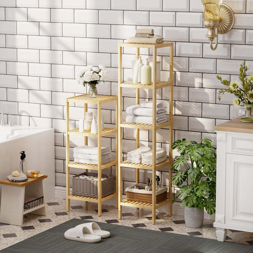 SMIBUY 5-Tier Bamboo Bathroom Storage Shelf | Space-Saving Corner Rack