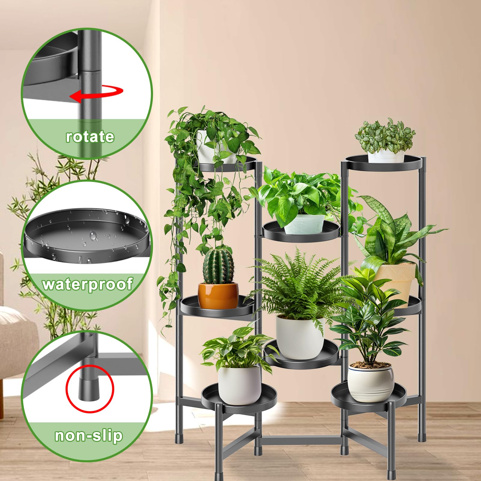 KHayRovies 8-Tier Metal Plant Stand | Adjustable Tall Corner Flower Shelf