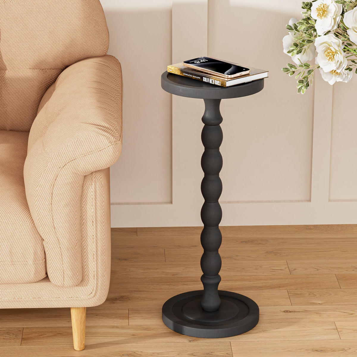 Caossuixin Wooden Round Side Table, Round Bar Table, Small End Table-Black - image 4