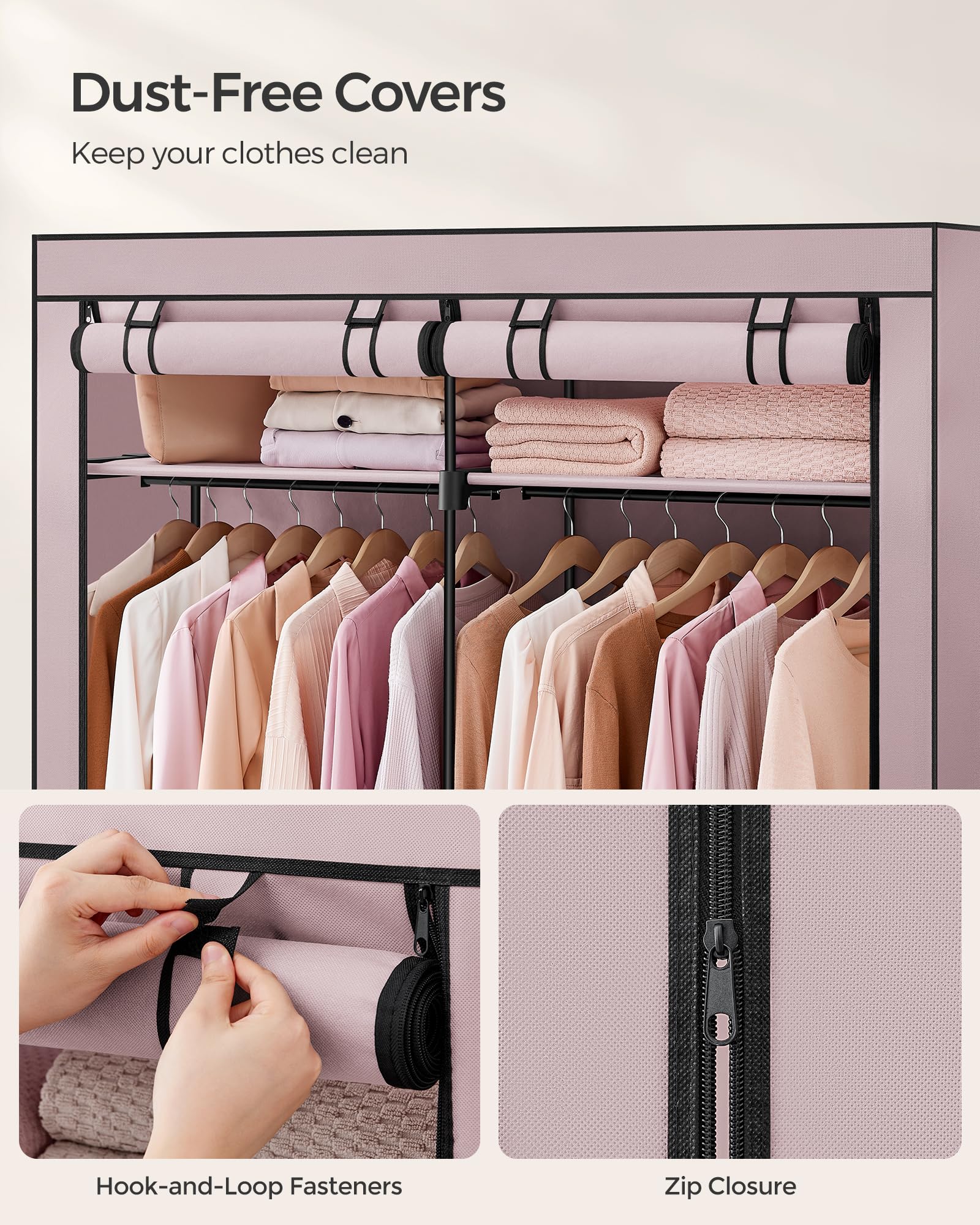 SONGMICS Portable Fabric Wardrobe – Collapsible Clothes Rack, Lavender Purple