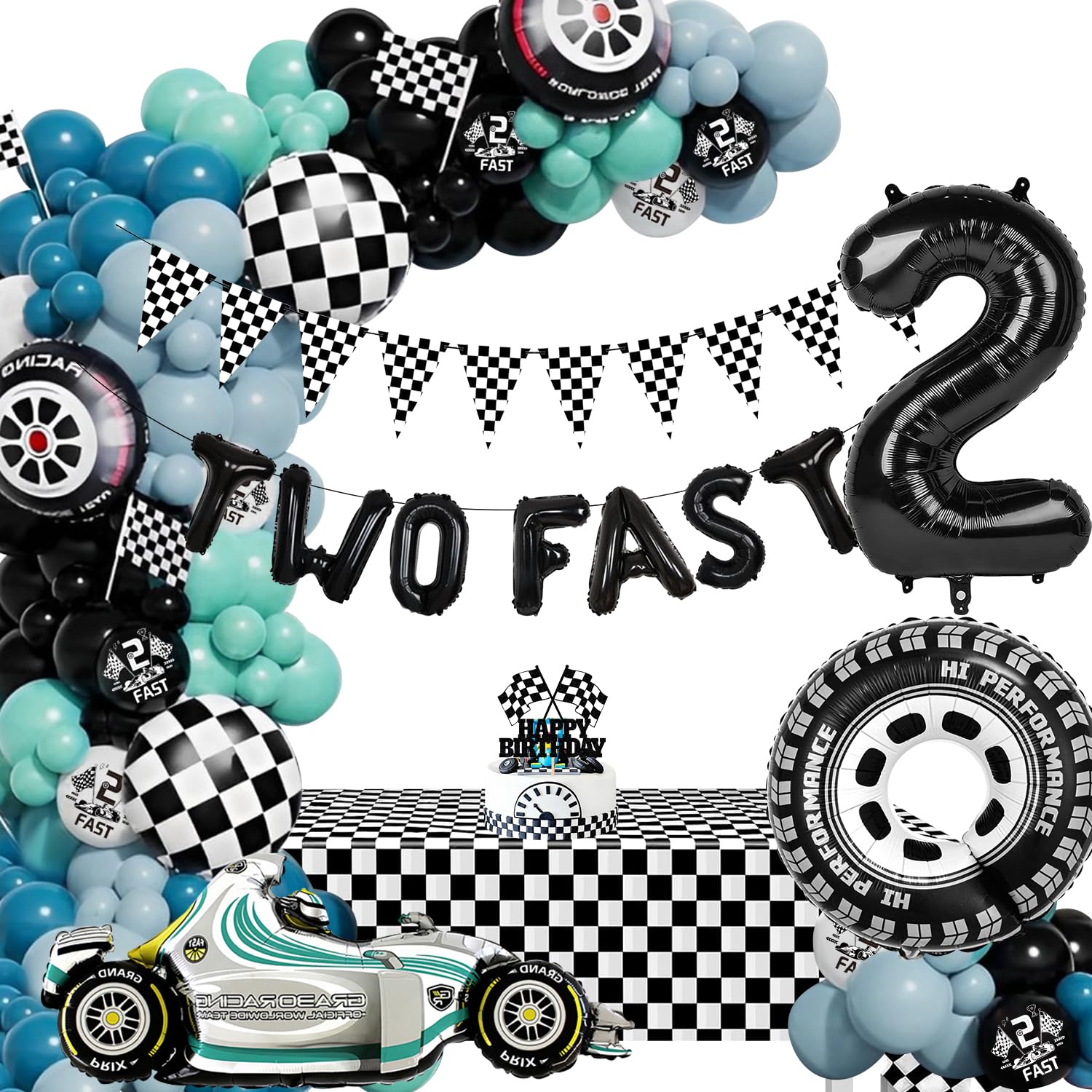 Jolof Store Race Car 2nd Birthday Party Decorations – Blue Balloon Arch Kit