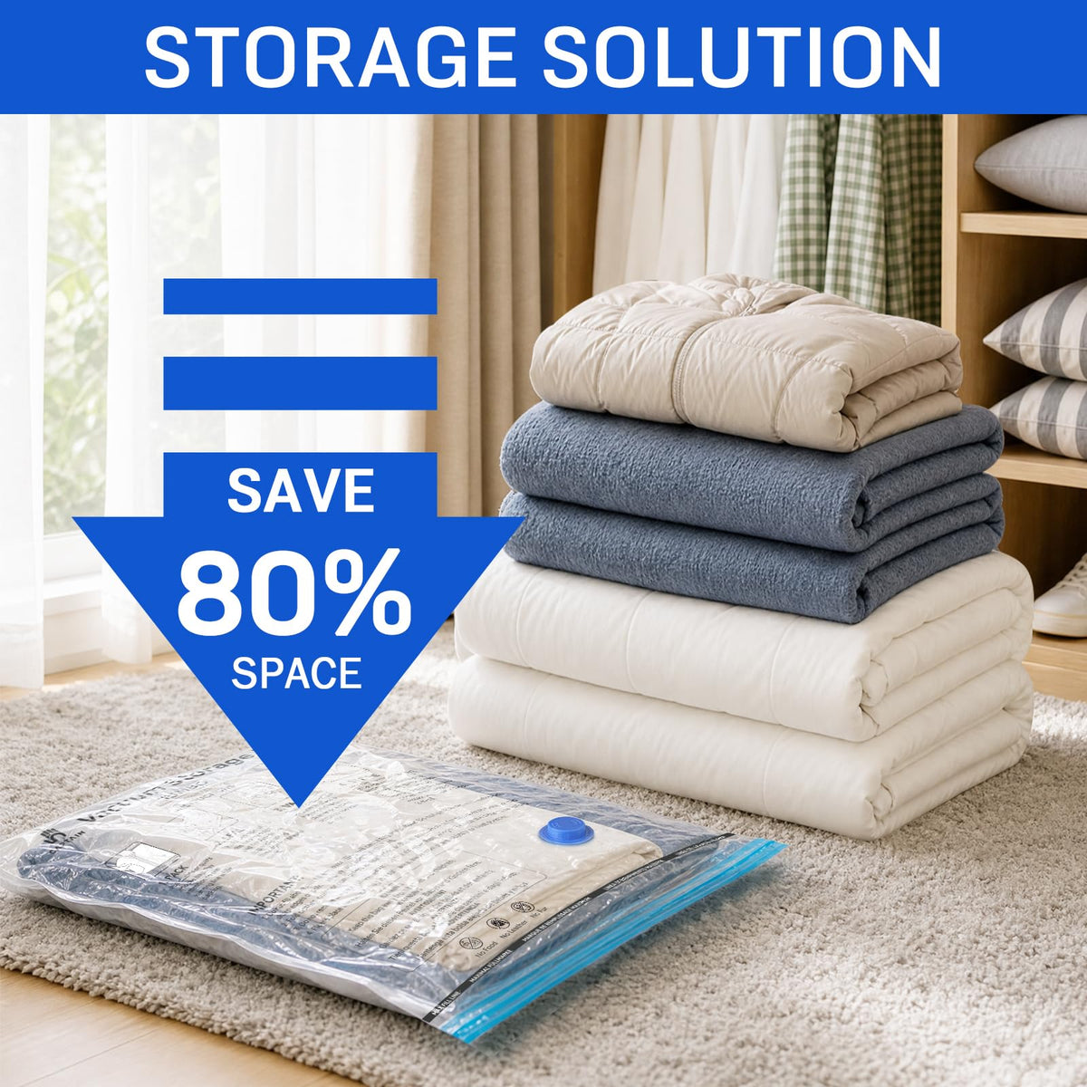 CaptainFive Vacuum Storage Bags 6-Pack 2 Jumbo + 2 Large + 2 Medium, Space Saver Sealer Vacuum Bags for Clothes, Pillows, Duvets, Bedding