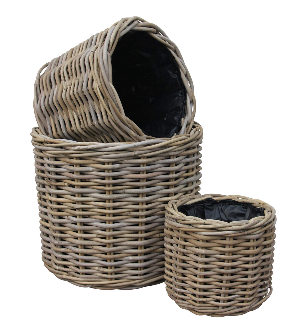 Large Round Kuba Rattan Planter – Plastic Lined Basket