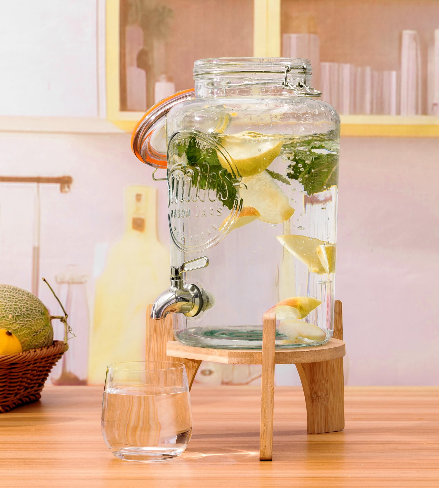 Smith's Mason Jars 5L Glass Drink Dispenser with Wooden Stand