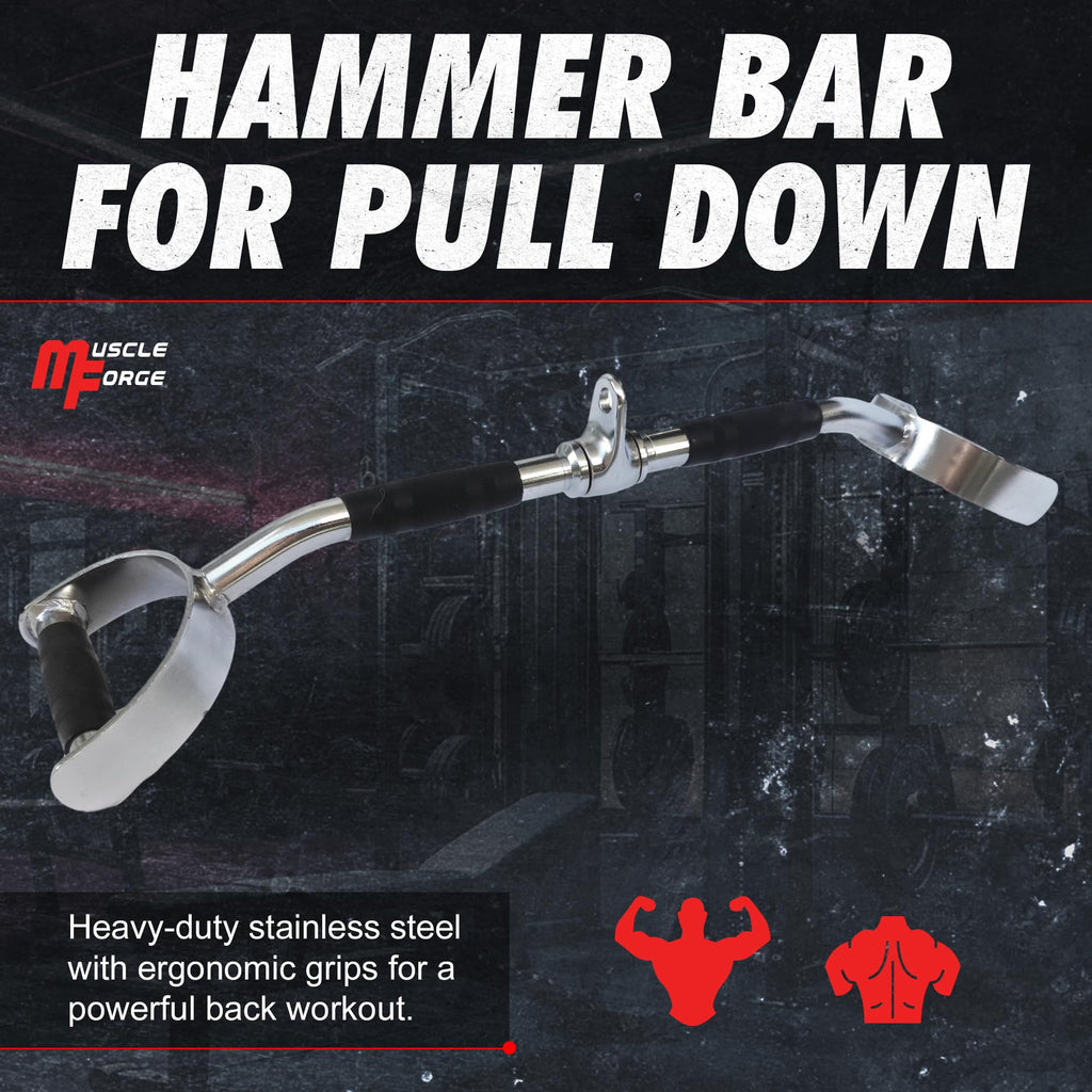 MuscleForge Lat Pull Hammer Bar – 70cm Stainless Steel Cable Attachment