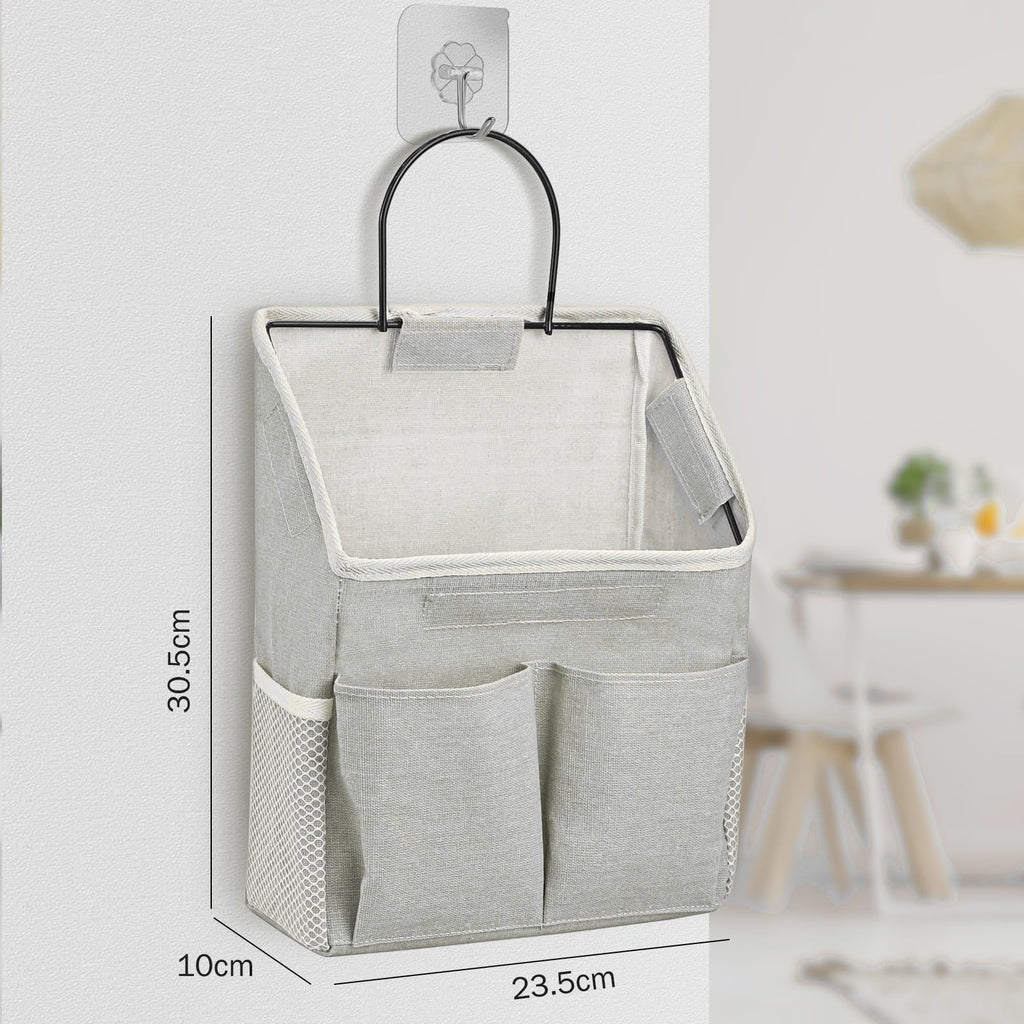 Set of 2 Waterproof Hanging Storage Organizers - Linen - Foldable - With Pockets - For Nursery, Bathroom, Bedroom, Office, RV - Grey - image 2