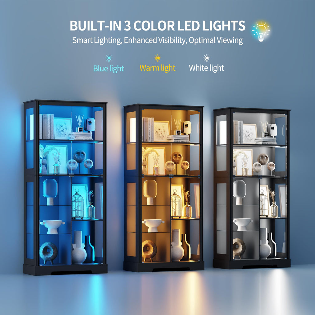 5-Tier Glass Display Cabinets with 3-Color Lighting, Lock & Human Sensor - image 5