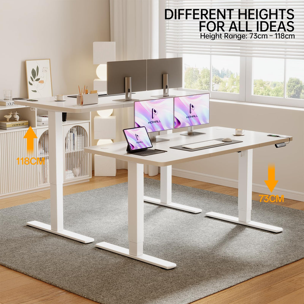 Homall Electric Height Adjustable Desk, Adjustable Height Office Desk with USB Ports, 140x60cm, Home Office with Splice Board, White - image 5