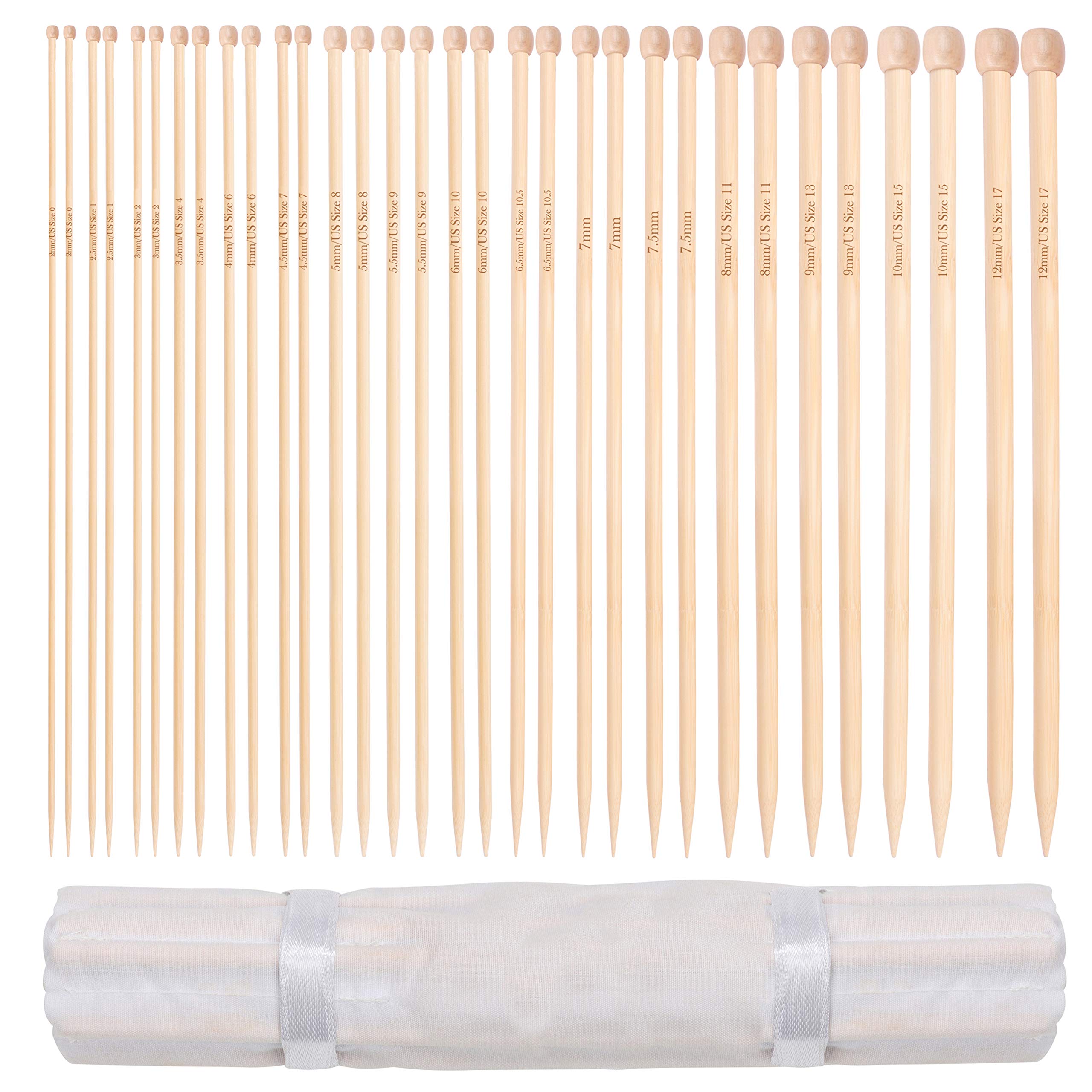 Curtzy Bamboo Knitting Needle Set | 16 Pairs Single Pointed with Case