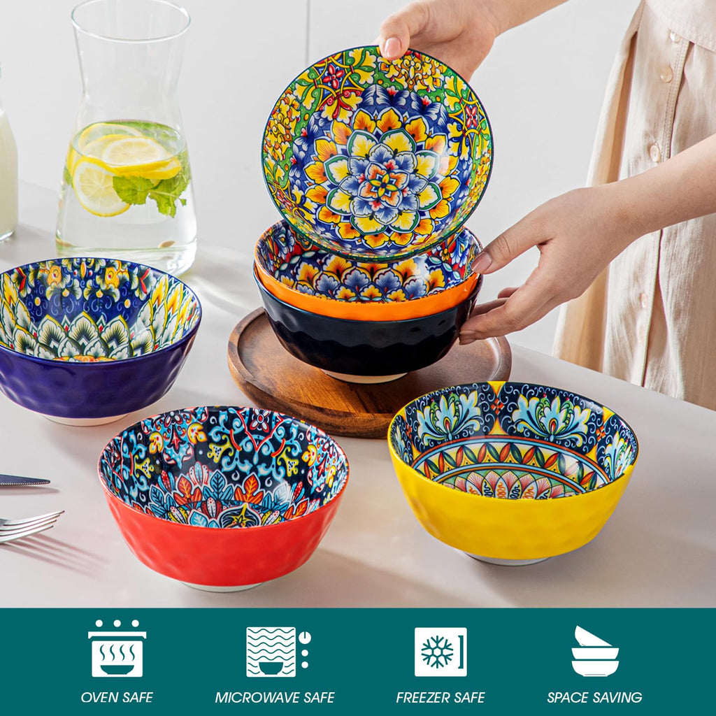 vancasso SIMI Ceramic Cereal Bowls Set of 6 | 26 oz Boho Soup Bowls