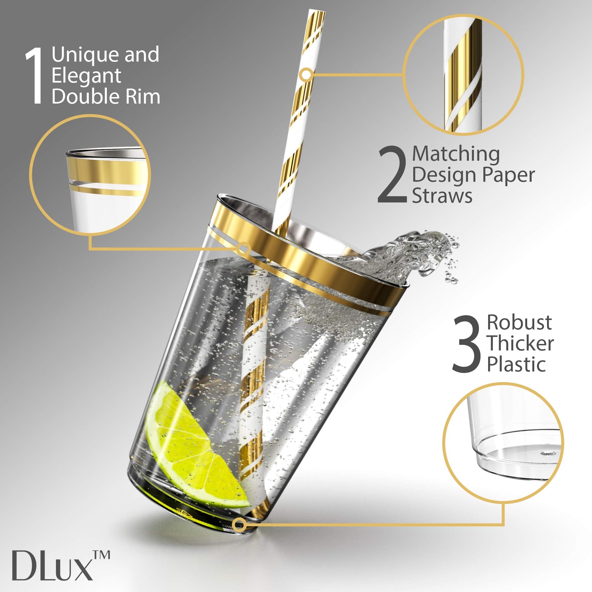 DLux 175-Piece Gold Plastic Dinnerware Set for 25 Guests | Wedding & Party