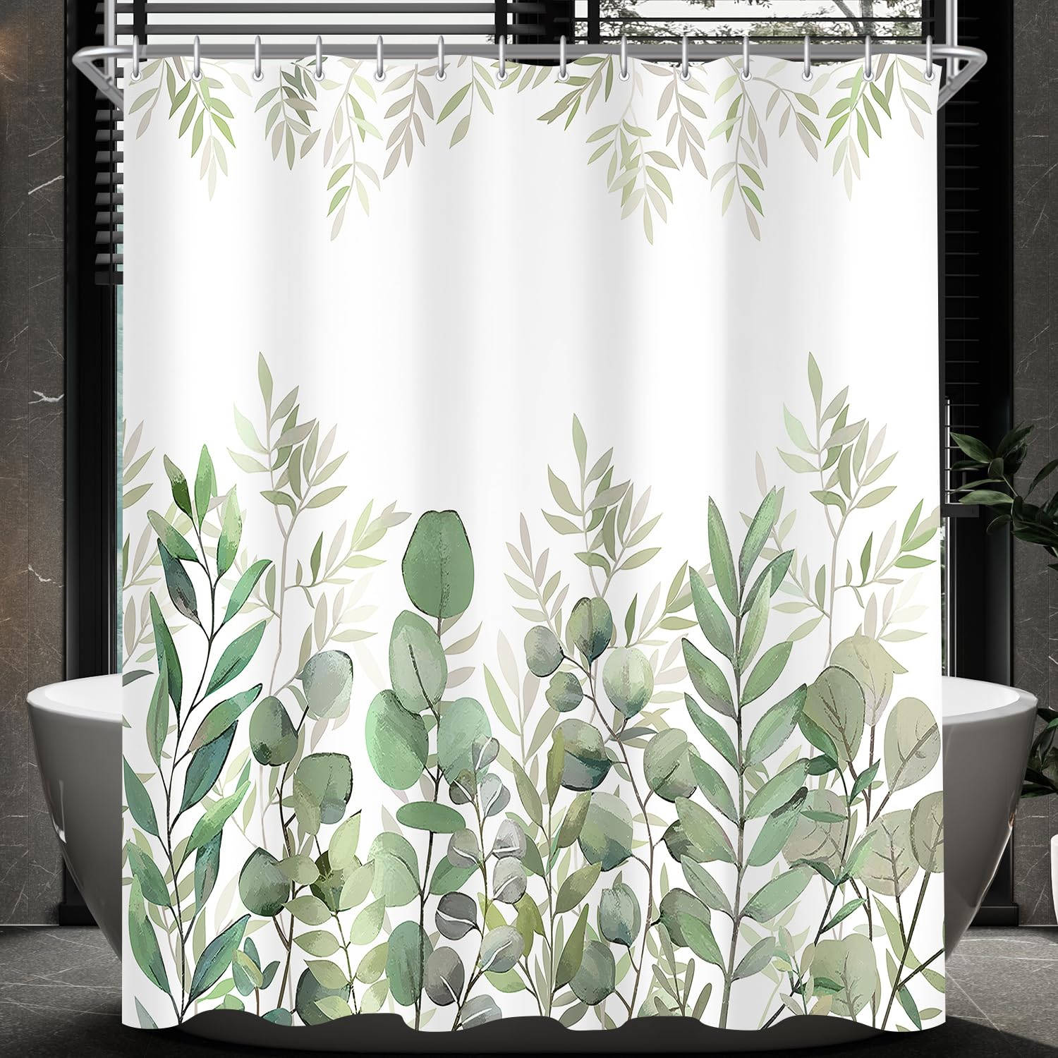 Lerores Green Leaves Shower Curtain | Anti-Mould Waterproof Fabric | 120x200cm