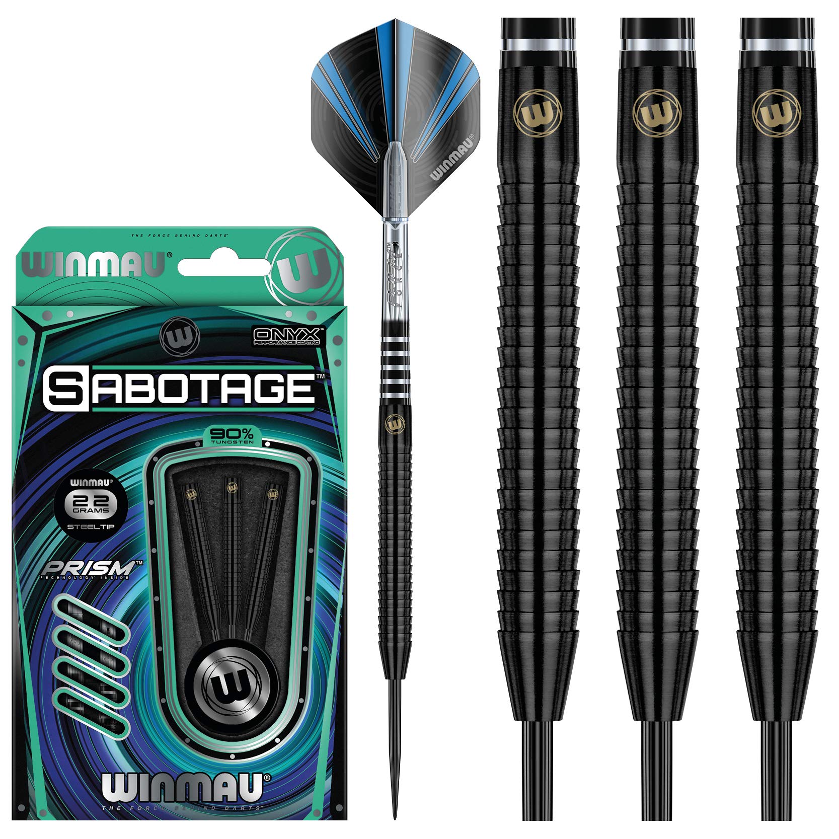 Winmau Sabotage Onyx 22g Tungsten Steeltip Darts | Shark Fin Barrels